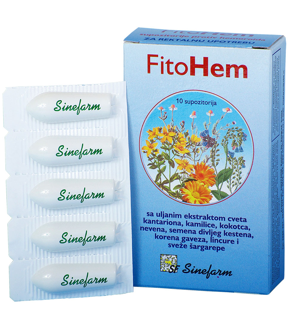 HAEMORRHOID suppositories with plant <br>extracts and vitamins A, D and E-10 pcs. <br>FitoHem