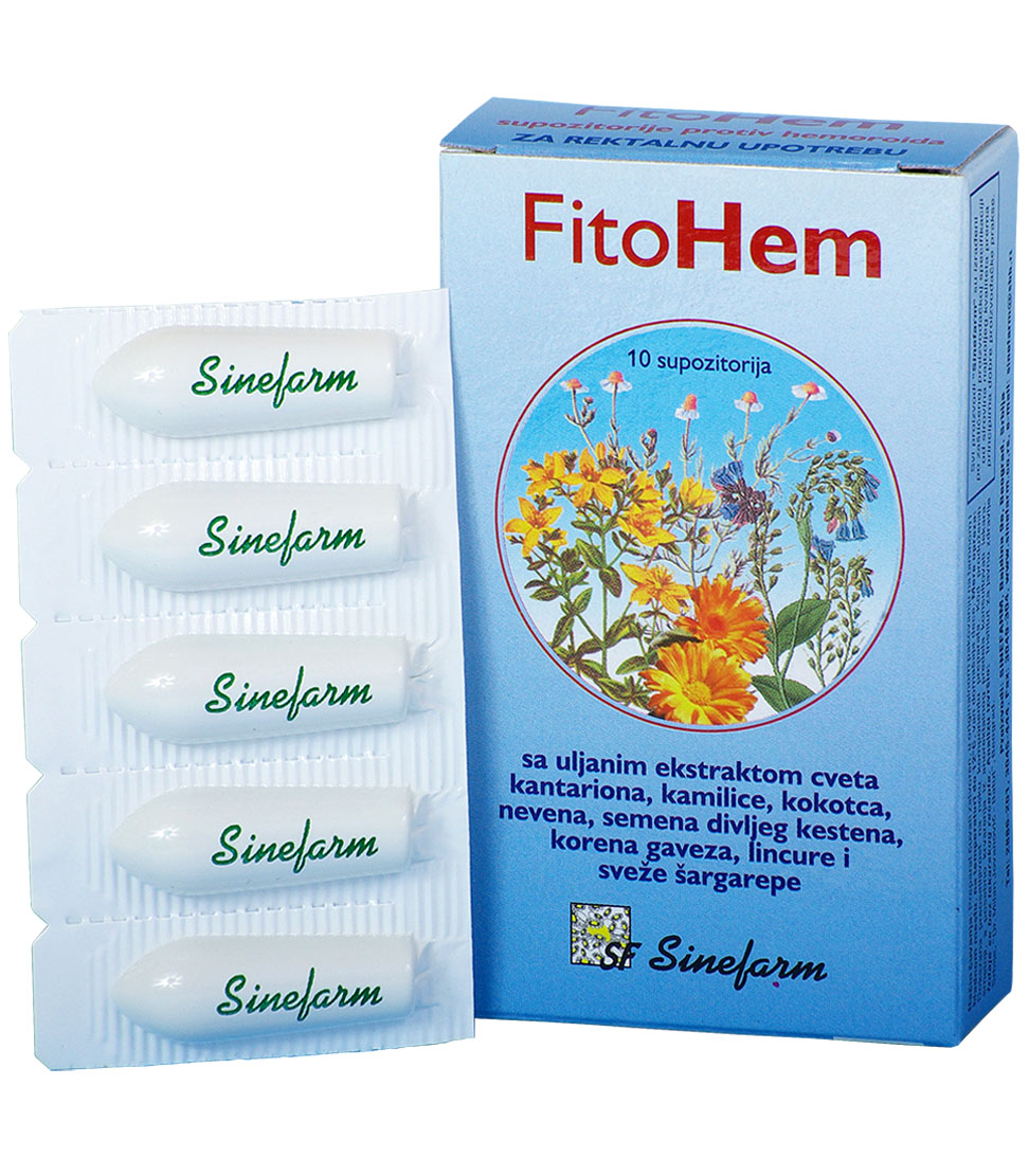 Supozitorije protiv HEMOROIDA sa biljnim <br>ekstraktima i vitaminima A, D i E-10 kom. <br>FitoHem